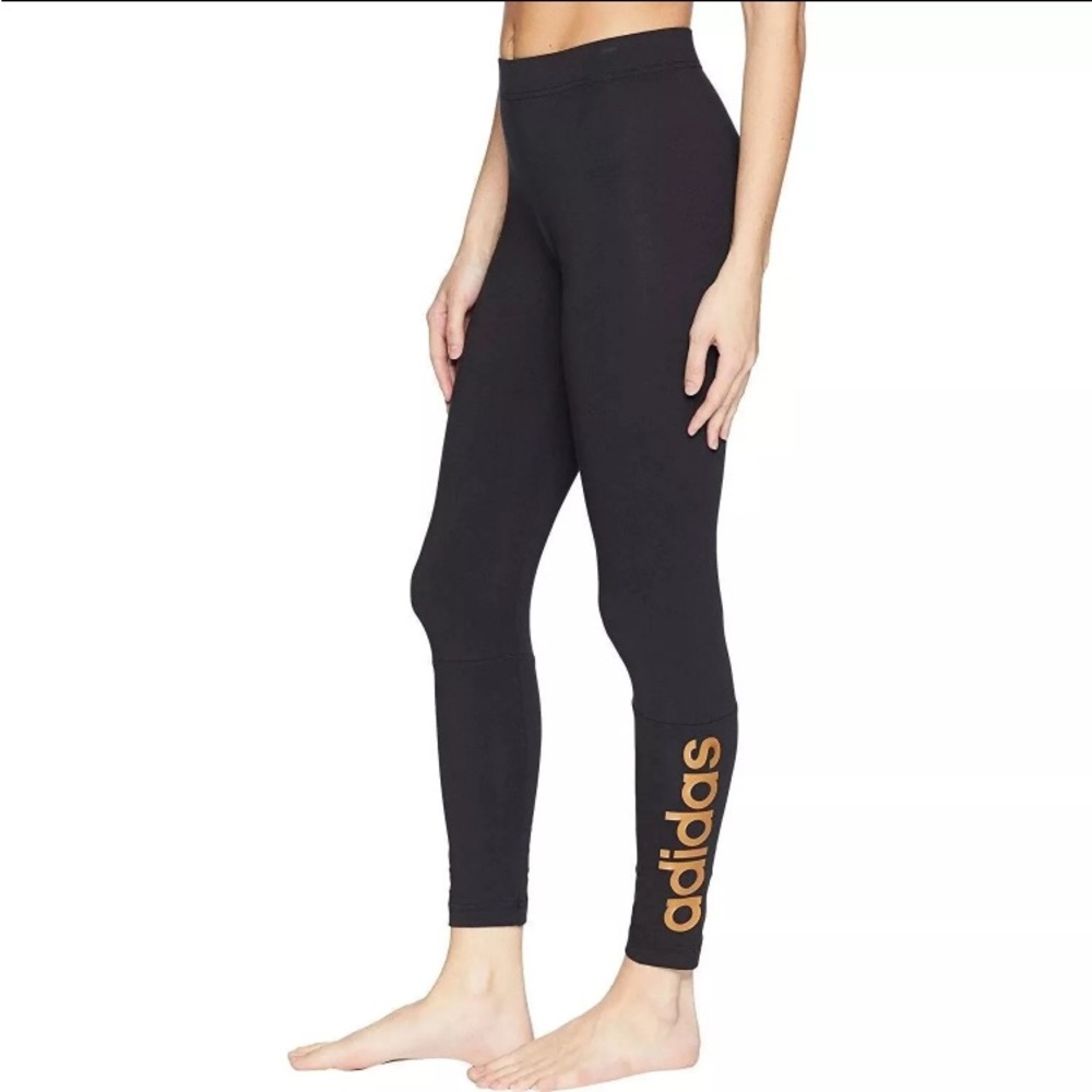 Gold Adidas Essentials Linear Logo Leggings
